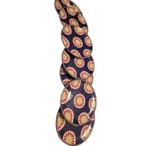 Set of 8 Retro Boho Melamine Salad Plates 8.75 Red Medallion Kid-Proof Outdoor